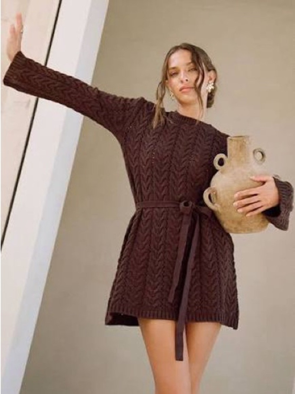Sabo Skirt Chocolate Brown Cable-Knit Mini Dress